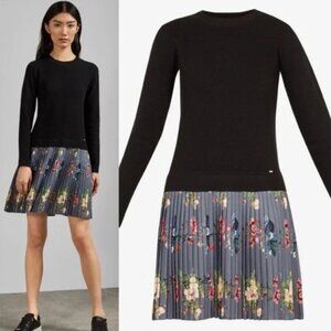 Ted Baker Knit Sweater Dress with floral pleated skirt - Ted size 2 (US 6)